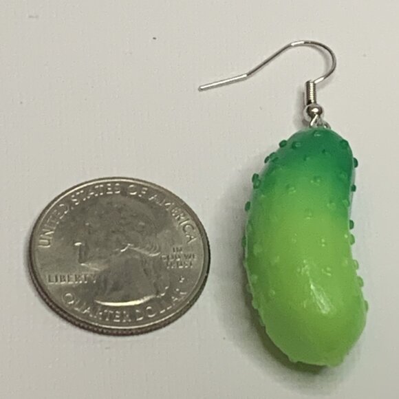 Pickle Earring, Cucumber Earring, Funny Food Earring, Gift, Vegetable Earring - Picture 4 of 4